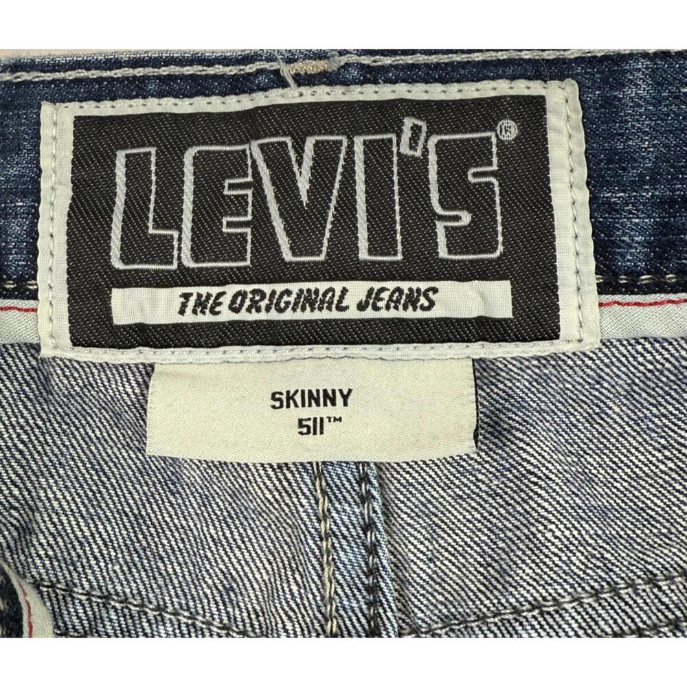 Mens Levis 511 Jeans Size 34x32 Skinny Distressed Black Label Ripped - Picture 6 of 7